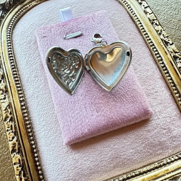 Heart Locket Charm Pendant With Floral Design In Stainless Steel Lobster Clasp - Picture 2 of 16
